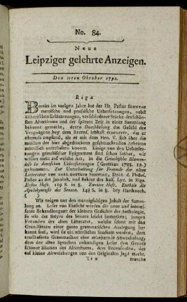 No. 84. Den 21ten Oktober 1791.