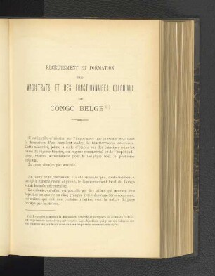 Recrutement et formation des magistrats et des fonctionnaires coloniaux du Congo belge