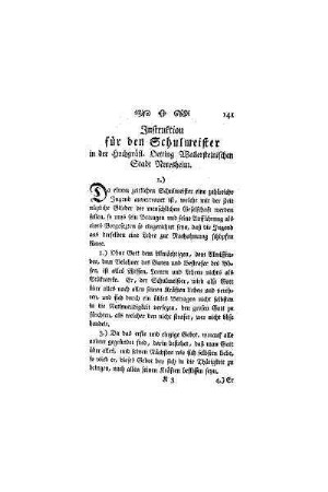 Instruktion für den Schulmeister in der Hochgräfl. Oetting-Wallersteinischen Stadt Neresheim