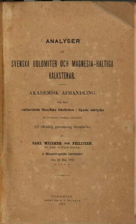 Analyser af svenska dolomiter och magnesiahaltiga kalkstenar : Akad. afhandling