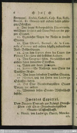 Zweytes Capittel. Vom Bücher-Vorrath zur Königl. Preußischen und Chur-Brandenburgischen Staats-Wissenschafft
