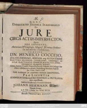 Dissertatio Juridica Inauguralis De Jure Circa Actus Imperfectos