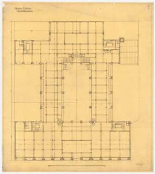 Warenhaus Wertheim, Leipziger Straße, Berlin 1. Bauabschnitt: Grundriss Zwischengeschoss, 1:100