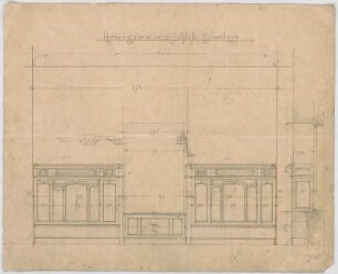 Thiersch, Friedrich von; Glonn (Obb.); Schloss Zinneberg - Altes Schloss - Wandvertäfelung im Herrenzimmer (Ansicht, Schnitt)