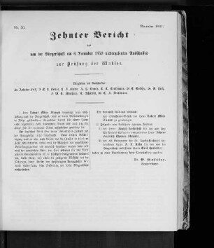 Nr. 30. Zehnter Bericht des von der Bürgerschaft am 06. December 1859 niedergesetzten Ausschusses zur Prüfung der Wahlen. November 1861