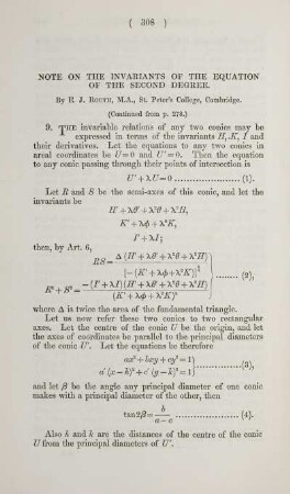 Note on the invariants of the equation of the second degree.