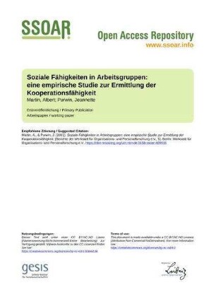 Soziale Fähigkeiten in Arbeitsgruppen: eine empirische Studie zur Ermittlung der Kooperationsfähigkeit