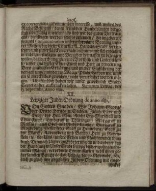 XII. Leipziger Juden-Ordnung de anno 1682.