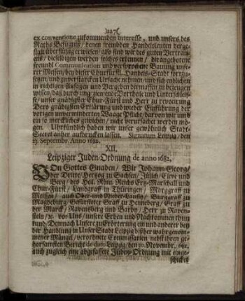XII. Leipziger Juden-Ordnung de anno 1682.