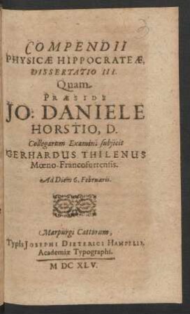 3: [De Mundo, Coelo, Elementis] : Ad Diem 6. Februarii