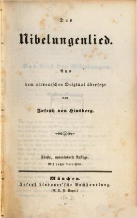 Das Nibelungenlied : Aus dem Altdeutschen Original übersetzt von Joseph von Hinsberg. Mit sechs Umrissen