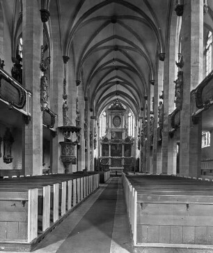 Halle (Saale), Dom, urspr. Dominikaner-Klosterkirche St. Pauli, Mittelschiff, nach Osten; Umbauten 1519-1526 nach Erhebung zum Neuen Stift; Bastian Binder (Umbau)