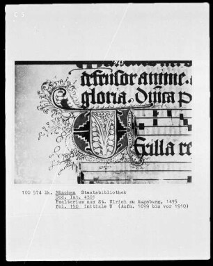 Psalterium aus Sankt Ulrich in Augsburg — Initiale U, Folio 150 recto