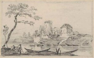 Flusslandschaft mit Kähnen