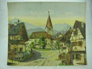 Wilhelm Bendow / Papiertheater / Rückwand-Kulisse / Dorfplatz aus "Der Freischütz"