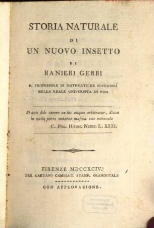 Storia naturale di un nuovo insetto