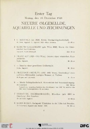 Neuere Ölgemälde, Aquarelle und Zeichnungen (Nr.1-112)