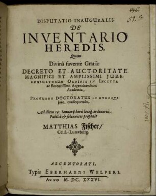 Disputatio Inauguralis De Inventario Heredis