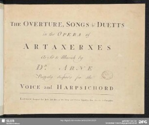 The overture, songs & duetts in the opera of Artaxerxes