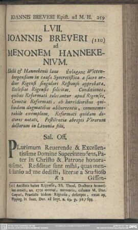 LVII. Ioannis Breueri ad Menonem Hannekenium