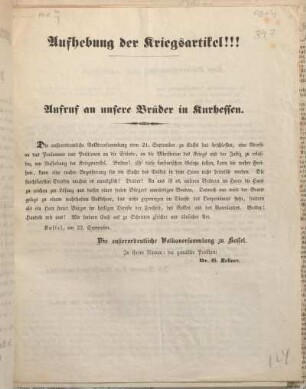 Aufhebung der Kriegsartikel!!!