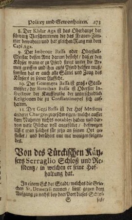 Von des Türckischen Kaeysers Serraglio Schloß und Residentz/ in welchen er seine Hofhaltung hat