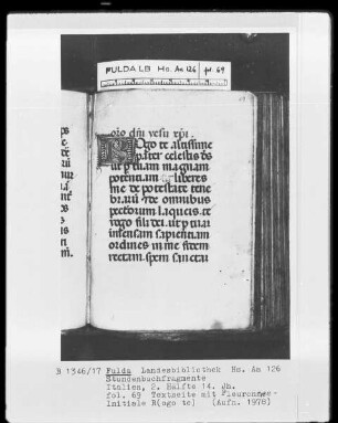 Stundenbuchfragmente — Initiale R (ogo), Folio 69 recto