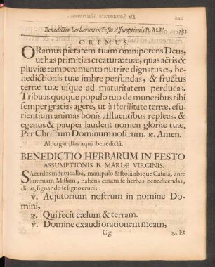 Benedictio Herbarum In Festo Assumptionis B. Mariae Virginis