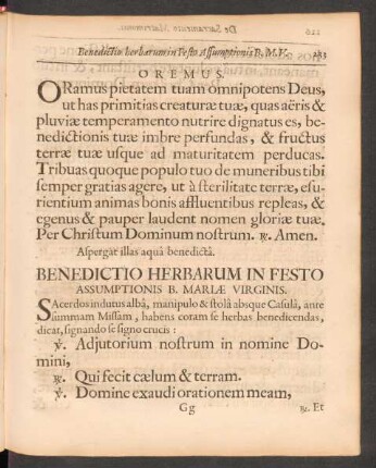 Benedictio Herbarum In Festo Assumptionis B. Mariae Virginis