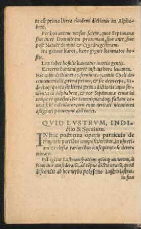 Quid Lustrum, Indictio & Saeculum.