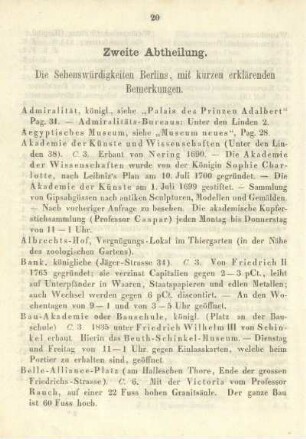 Zweite Abtheilung. Die Sehenswürdigkeiten Berlins, mit kurzen erklärenden Bemerkungen
