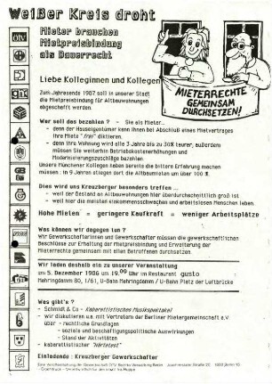 Flugschrift: Weißer Kreis droht. Mieter brauchen Mietpreisbindung als Dauerrecht, 1986