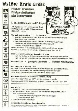 Flugschrift: Weißer Kreis droht. Mieter               brauchen Mietpreisbindung als Dauerrecht, 1986