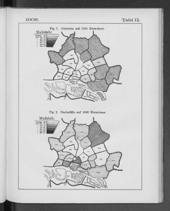 Tafel II. 1908. Fig. 1. Geburten auf 1000 Einwohner.