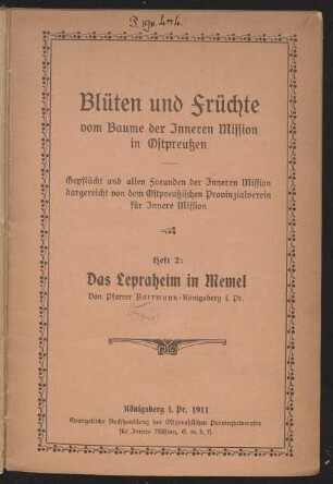 Heft 2: Das Lepraheim in Memel