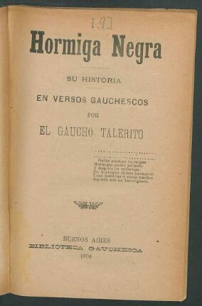 Hormiga Negra : su historia en versos gauchescos