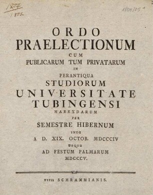 Vorlesungsverzeichnis 1804/05