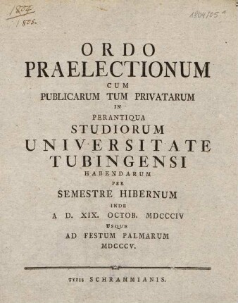 Vorlesungsverzeichnis 1804/05