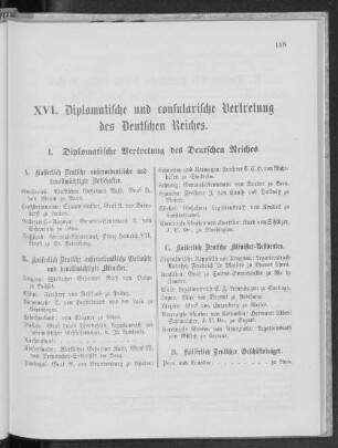 XVI. Diplomatische und consularische Vertretung des Deutschen Reiches.