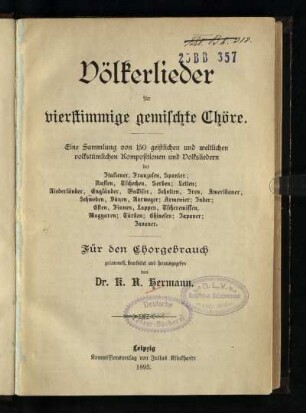 Völkerlieder für vierstimmige gemischte Chöre