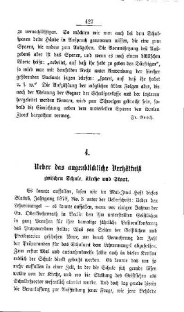 Ueber das augenblickliche Verhältniß zwischen Schule, Kirche und Staat