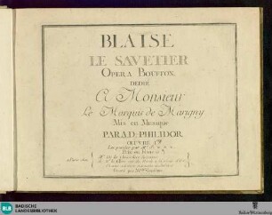 Blaise le savetier : opera bouffon; oeuvre Ier