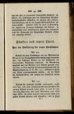 Fünfter und letzter Theil. Von der Einführung der neuen Constitution.