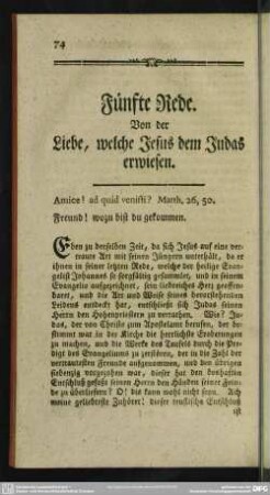 Fünfte Rede. Von der Liebe, welche Jesus dem Judas erwiesen