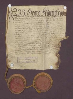 Markgraf Georg Friedrich von Baden-Durlach und Graf Johann Reinhard von Hanau bestätigen den von ihren Bevollmächtigten am 19. Mai 1614 abgeschlossenen Vertrag wegen des Geleitrechtes zu Lichtenau.