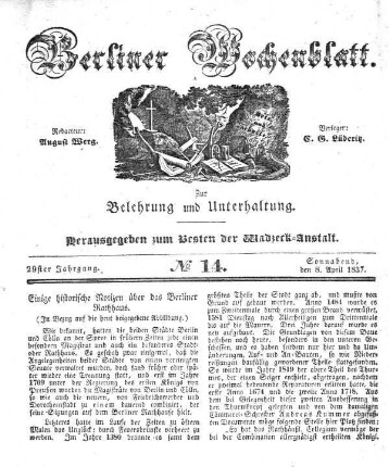 No. 14, Sonnabend, den 8. April 1837.