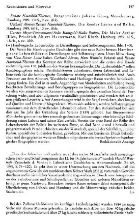 Hauschild-Thiessen, Renate :: Bürgermeister Johann Georg Mönckeberg : Hamburg, Verlag Verein für Hamburgische Geschichte, 1989