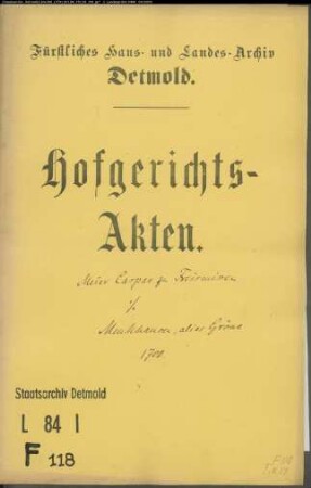 Freismissen, Kaspar, Meier zu gegen Christian Menkhausen, jetzt Gröne zu Obernhausen - Bürgschaft