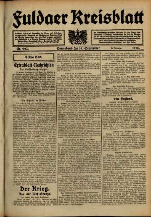 Erste Ausgabe vom Samstag, den 19. September 1914.