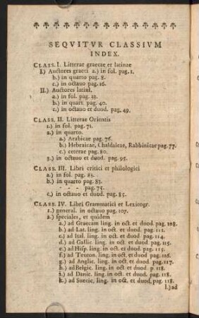 Sequitur Classium. Index